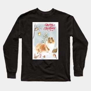 Rough Collie Dog Merry Christmas Santa Dog Long Sleeve T-Shirt